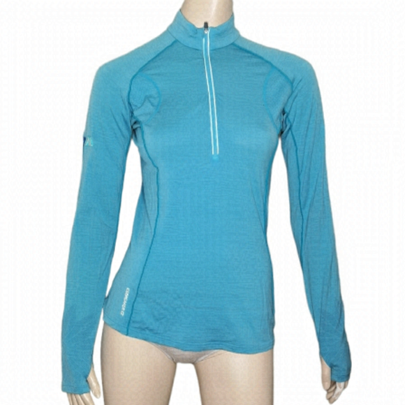 Icebreaker Sweaters - Icebreaker GT Women's Flash Half Zip Base Layer Wool Blend Stretch Blue Medium